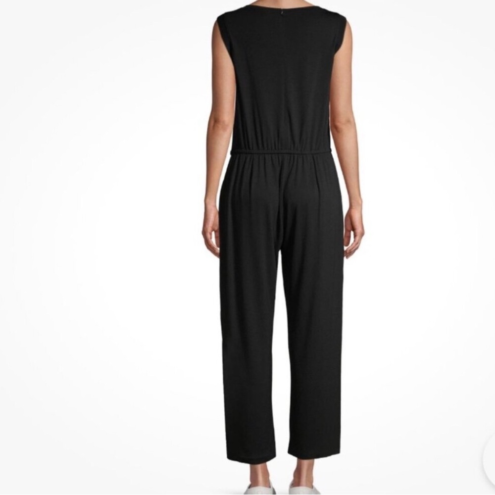 Eileen Fisher Black Cotton Sleeveless Jumpsuit Elastic Waistband Womens Medium - Picture 2 of 12